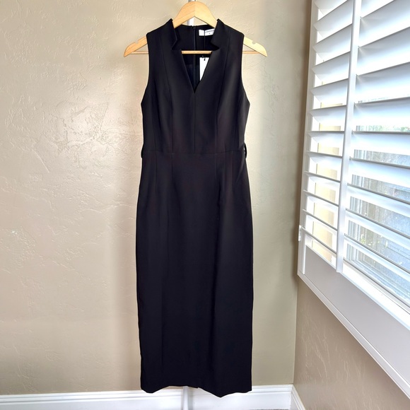 Commense Black Sleeveless V Neck Belted Midi Dress Small NWT - Picture 5 of 9